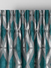 Teal Blue Collection Luxe Heavyweight Geometric Cut Velvet Made To Measure Curtains - Image 7 of 9