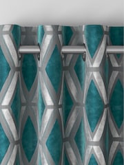 Teal Blue Collection Luxe Heavyweight Geometric Cut Velvet Made To Measure Curtains - Image 8 of 9