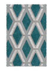 Teal Blue Collection Luxe Heavyweight Geometric Cut Velvet Made To Measure Curtains - Image 9 of 9