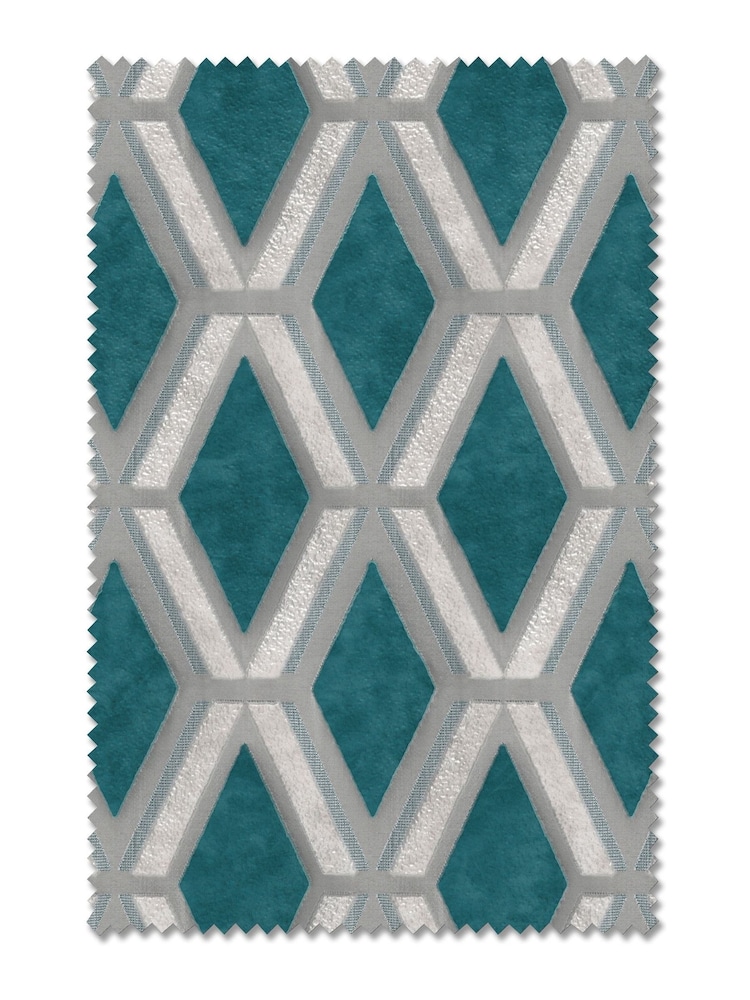 Teal Blue Collection Luxe Heavyweight Geometric Cut Velvet Made To Measure Curtains - Image 9 of 9