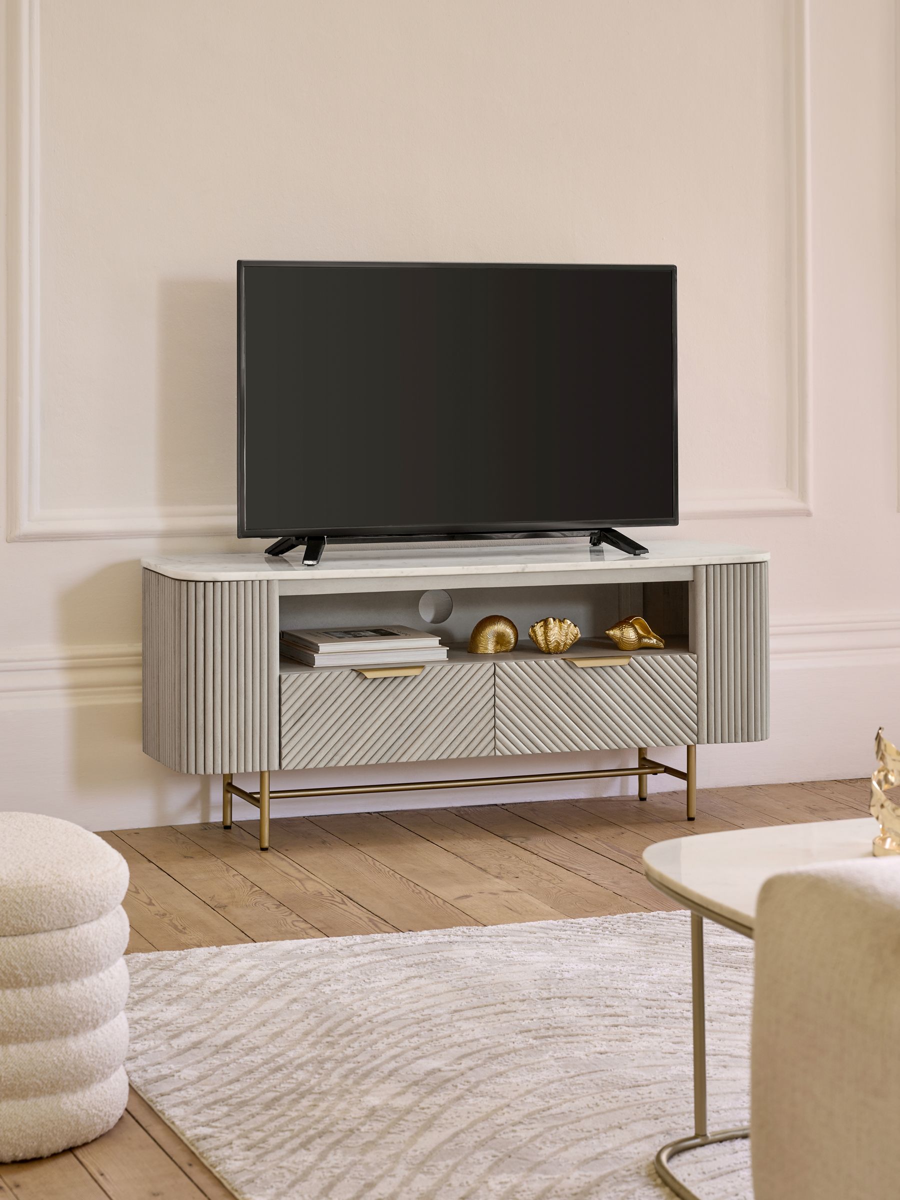 Light Grey Valencia Mango Wood Up to 55 inch TV Unit