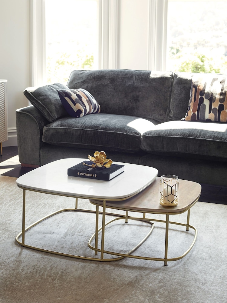 Light Grey Marble Mango Wood Nest of 2 Coffee Table Nest - Image 1 of 10
