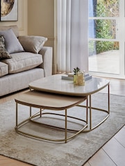 Light Grey Marble Mango Wood Nest of 2 Coffee Table Nest - Image 2 of 10