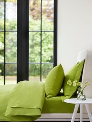 Jasper Conran London Spinach Green 100% Cotton 300 Thread Count Percale Weave Plain Duvet Cover - Image 1 of 4