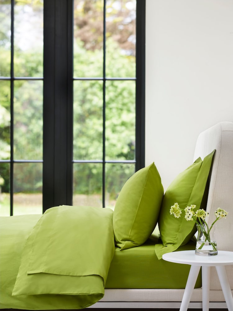 Jasper Conran London Spinach Green 100% Cotton 300 Thread Count Percale Weave Plain Duvet Cover - Image 1 of 4