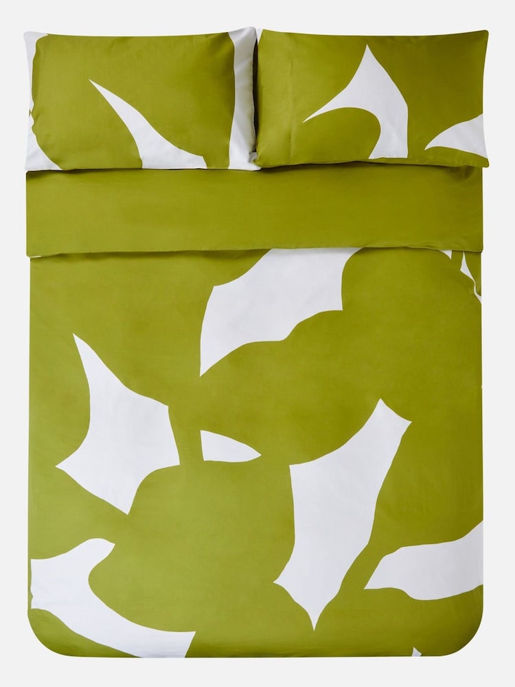Jasper Conran London Spinach Green Floral Leaf 300 TC 100% Cotton Satin Duvet Cover - Image 2 of 4