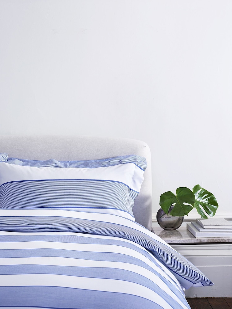 Jasper Conran London Blue Woven Pinstripe 100% Cotton Double Duvet Set - Image 1 of 5 Jasper Conran London Blue Woven Pinstripe 100% Cotton Double Duvet Set - Image 1 of 5