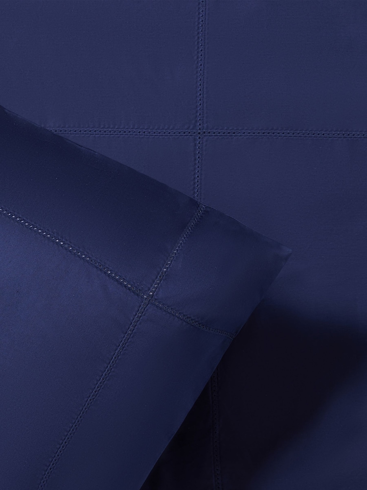 Jasper Conran London Navy Blue 500 Thread Count Satin 100% Cotton Pillowcase - Image 2 of 4