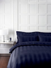 Jasper Conran London Navy Blue 500 Thread Count Satin Stripe 100% Cotton Pillowcase - Image 1 of 4