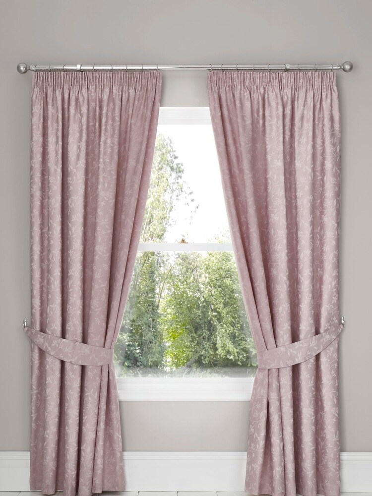 D&D Pink Woven Michaela Pencil Pleat Curtains - Image 1 of 3