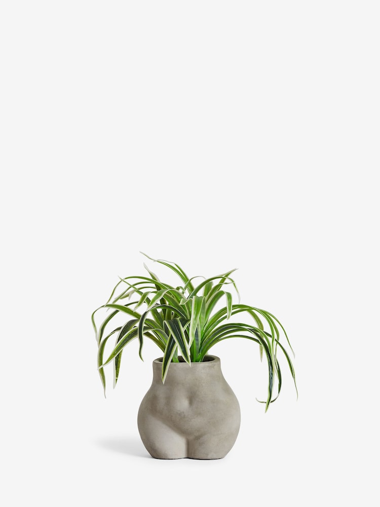 Green Artificial Spider Plant In Concrete Body Shape Vase - Image 3 of 4