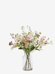Pink Artificial Flowers In Large Glass Vase - Image 3 of 4