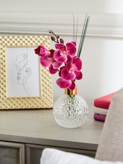 Pink Artificial Orchid In Faceted Glass Vase - Image 1 of 2