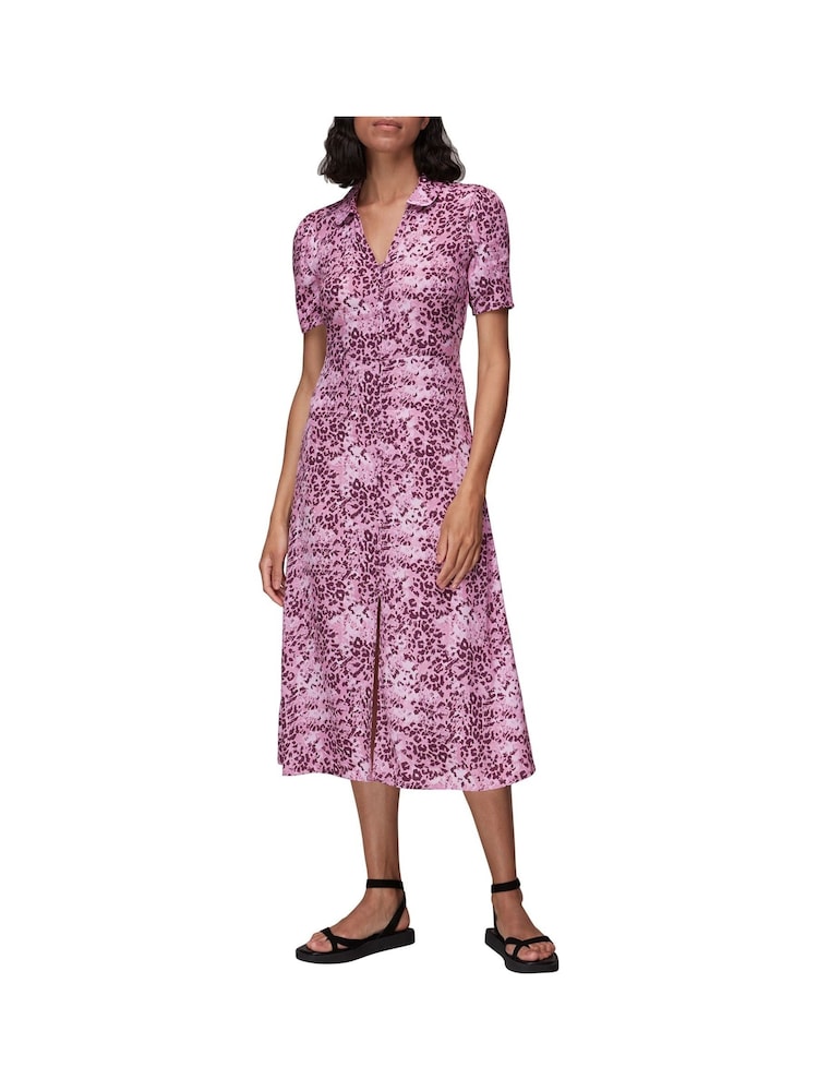 Whistles Pink Rowan Hyena Spot Midi Dress - Image 1 of 4
