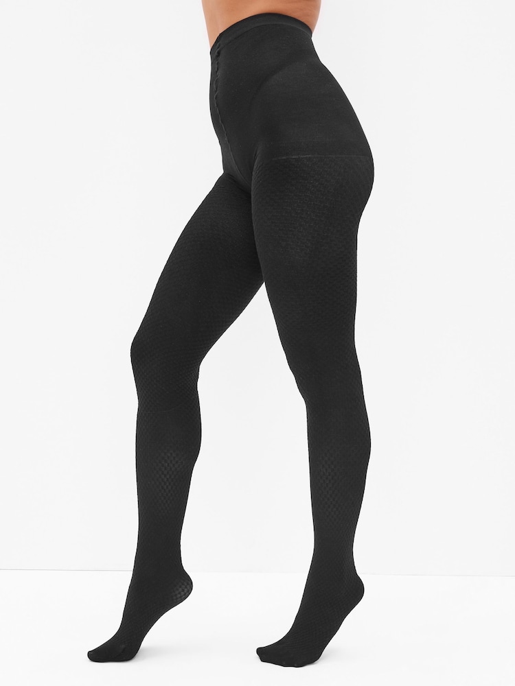 Schwarz strukturiert - Thermo-Strumpfhose, 100D - Image 3 of 7