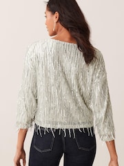 Silver Sequin Fringe Tassel Long Sleeve Jacket - Image 2 of 5