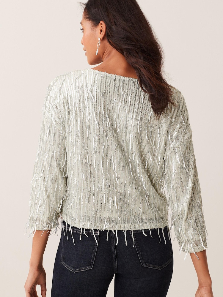 Silver Sequin Fringe Tassel Long Sleeve Jacket - Image 2 of 5