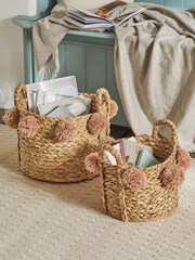 Set of 2 Natural Baskets With Poms - Image 1 of 3