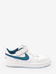 Nike White/ Blue Glitter Court Borough Low Youth Trainers - Image 1 of 14