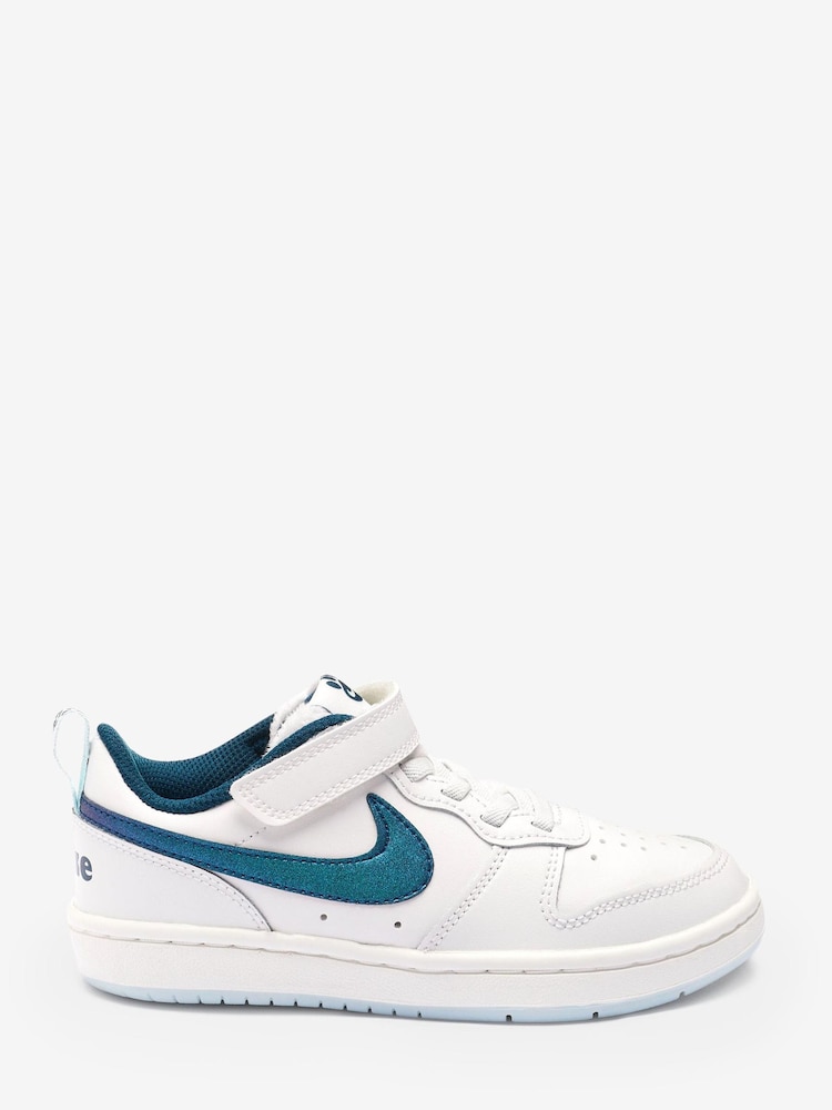 Nike White/ Blue Glitter Court Borough Low Youth Trainers - Image 1 of 14