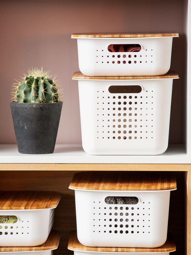 Orthex Set of 4 White Smartstore 13L Baskets With Bamboo Lids - Image 1 of 6