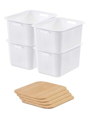 Orthex Set of 4 White Smartstore 13L Baskets With Bamboo Lids - Image 4 of 6