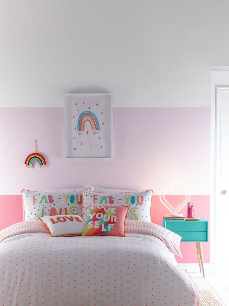 Appletree Pink Kids Tilly Spot Coral Duvet Cover and Pillowcase Set - Image 1 of 4