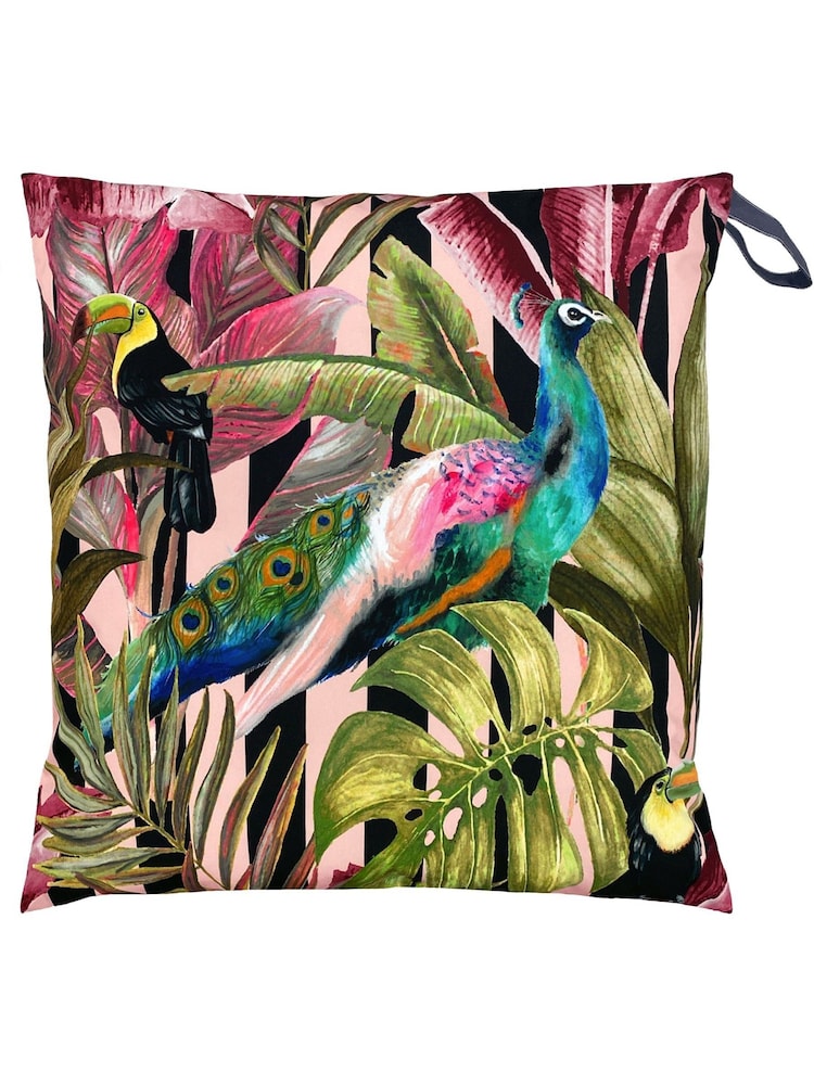 Evans Lichfield Black Toucan Peacock Outdoor Floor Cushion - Image 1 of 4
