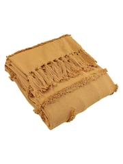 furn. Yellow 100% Cotton Jakarta Woven Tufted Fringed Throw - Image 1 of 2