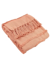 furn. Pink 100% Cotton Jakarta Woven Tufted Fringed Throw - Image 1 of 3