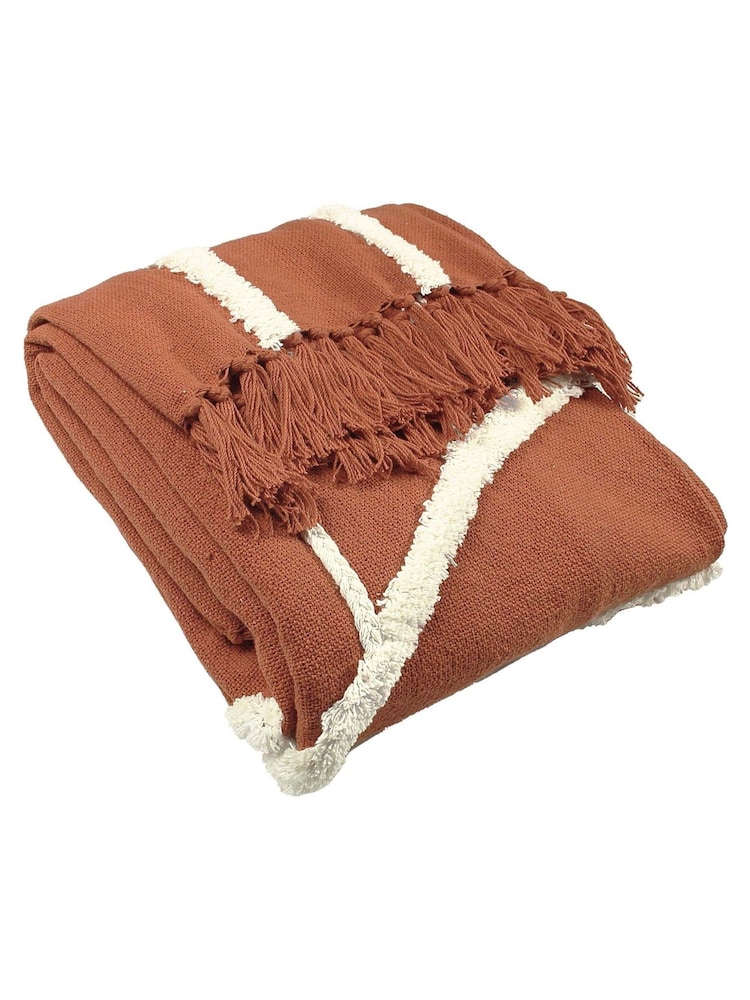 furn. Red Rainbow 100% Cotton Tufted Tasselled Throw - Image 1 of 2
