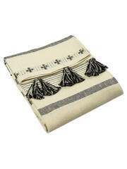 furn. Black Pangea Tasselled Woven 100% Cotton Throw - Image 1 of 2