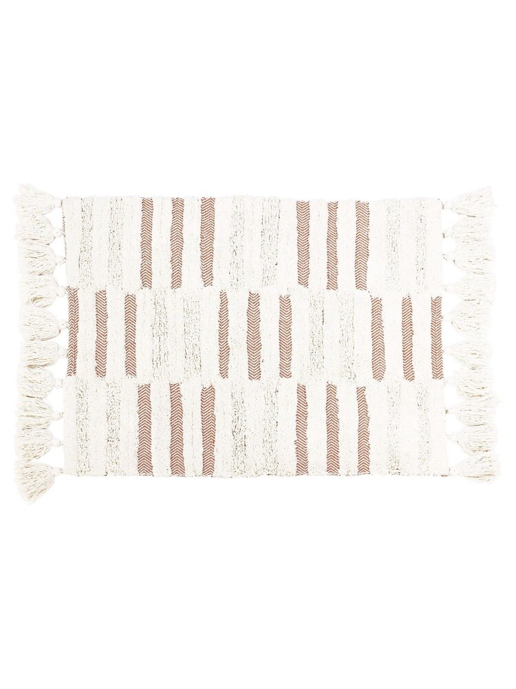 Yard Pecan Brown 100% Cotton Tassel Stitch Anti-Slip Bath Mat - Image 2 of 2