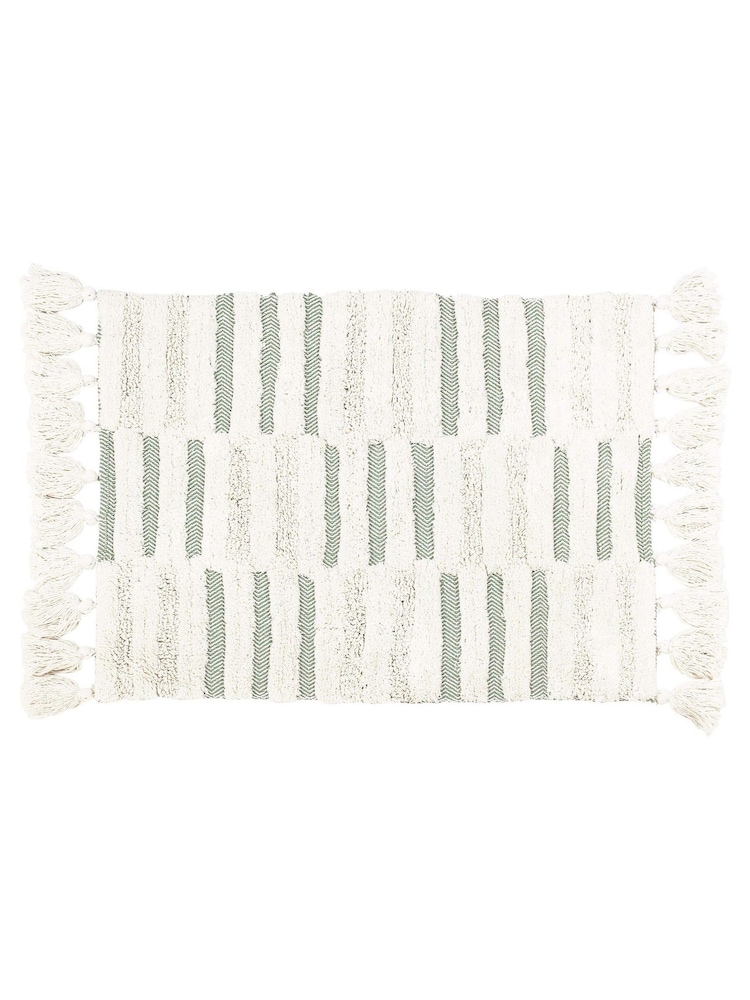 Yard Green 100% Cotton Tassel Stitch Anti-Slip Bath Mat - Image 2 of 2