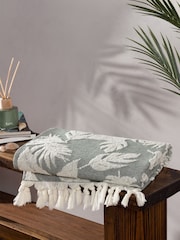 furn. Green 100% Cotton Tropics Hamman Style Tassel Bath Towel - Image 1 of 6