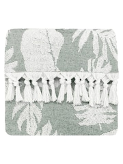 furn. Green 100% Cotton Tropics Hamman Style Tassel Bath Towel - Image 5 of 6