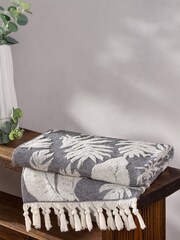 furn. Black 100% Cotton Tropics Hamman Style Tassel Bath Towel - Image 1 of 1