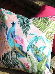 Evans Lichfield Pink Peacock 43x43 Outdoor Polyester Cushion - Image 1 of 5