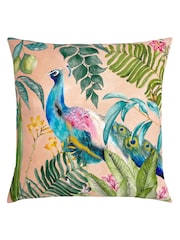 Evans Lichfield Pink Peacock 43x43 Outdoor Polyester Cushion - Image 2 of 5