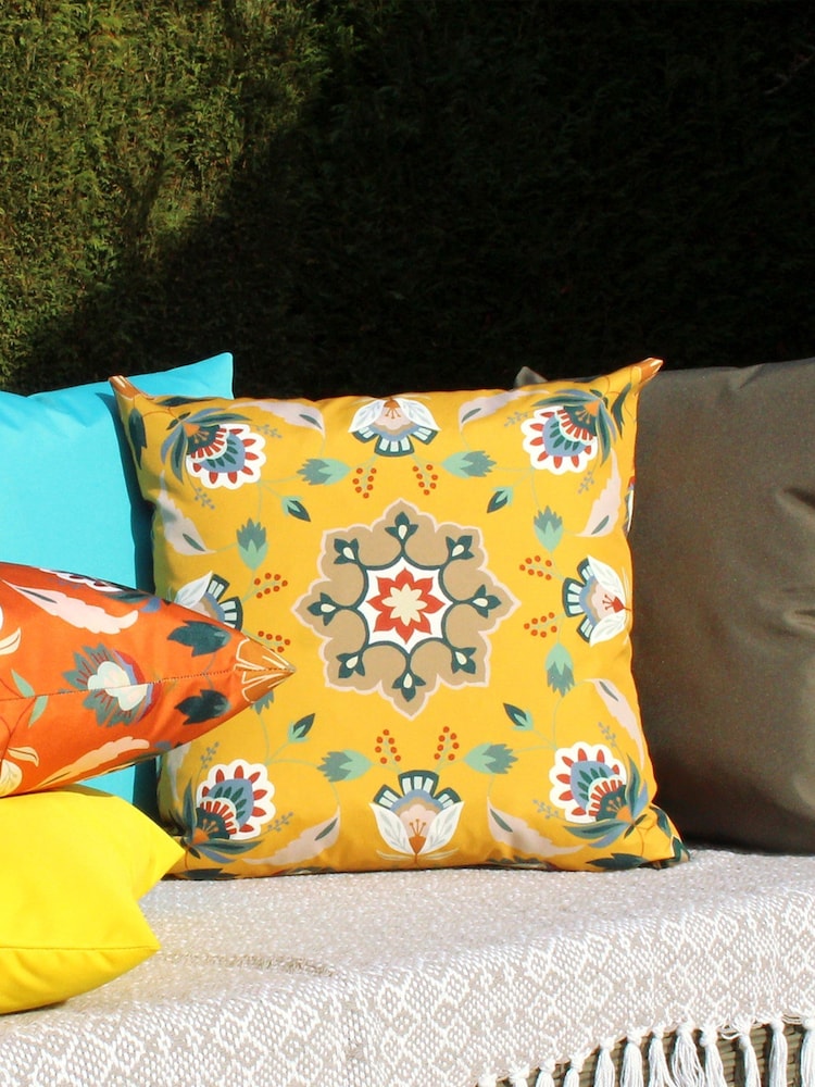 furn. Yellow Folk Flora 43 x 43 Outdoor Polyester Cushion - Image 1 of 5