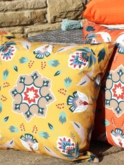 furn. Yellow Folk Flora 43 x 43 Outdoor Polyester Cushion - Image 4 of 5