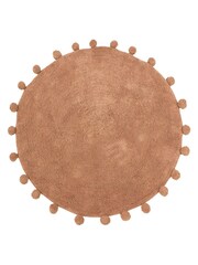 furn. Pecan Brown Circle Pom Pom Cotton 100% Cotton Bath Mat - Image 2 of 3