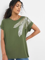 JD Williams Green Feather Foil Print Top - Image 1 of 4