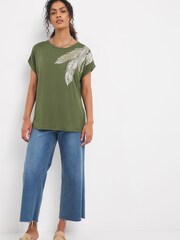 JD Williams Green Feather Foil Print Top - Image 3 of 4