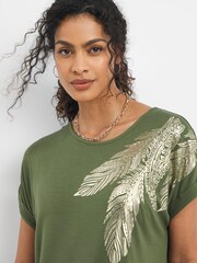JD Williams Green Feather Foil Print Top - Image 4 of 4