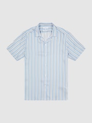 Reiss White/Soft Blue Lebon Striped Cuban Collar Shirt - Image 2 of 5