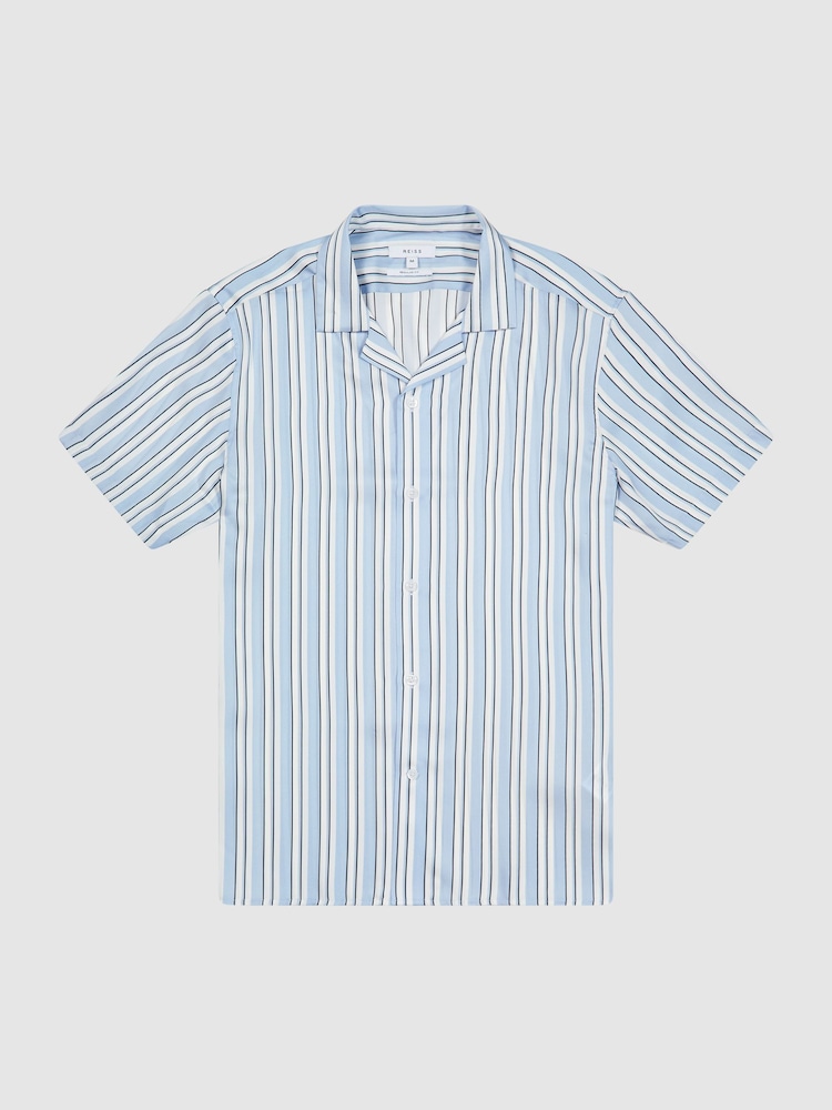 Reiss White/Soft Blue Lebon Striped Cuban Collar Shirt - Image 2 of 5