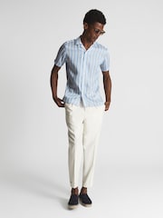 Reiss White/Soft Blue Lebon Striped Cuban Collar Shirt - Image 3 of 5
