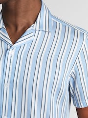 Reiss White/Soft Blue Lebon Striped Cuban Collar Shirt - Image 4 of 5