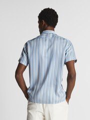 Reiss White/Soft Blue Lebon Striped Cuban Collar Shirt - Image 5 of 5